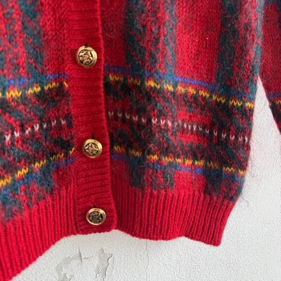 Vtg 90s Susan Bristol Cardigan Sweater Mohair Wool Holiday Plaid Women M Classic - Picture 2 of 8